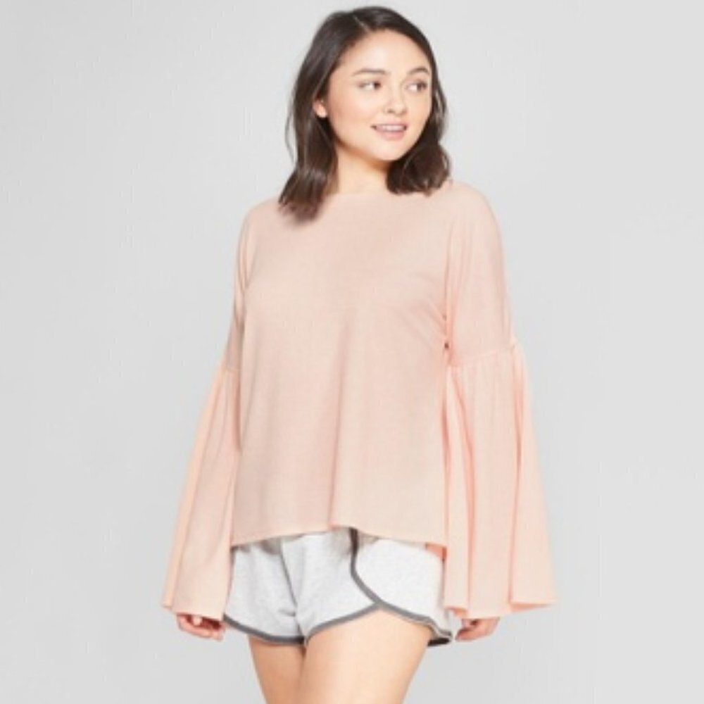 Xhilaration Bell Sleeve Waffle Knit Peach Sleep Top Sleepwear Pajama Large L